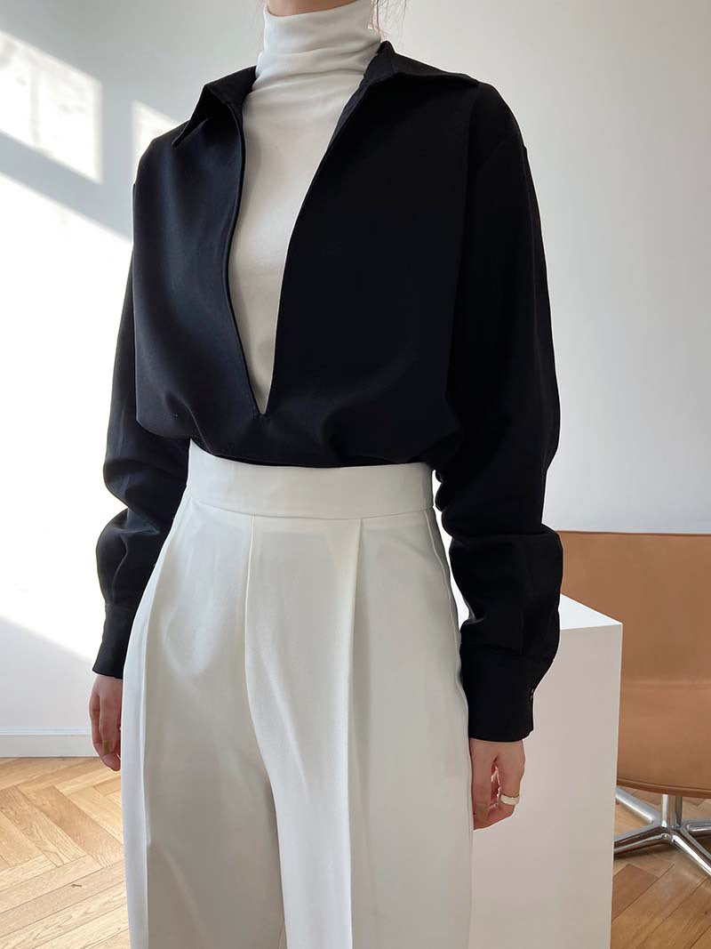 Chemise femme col V manches longues