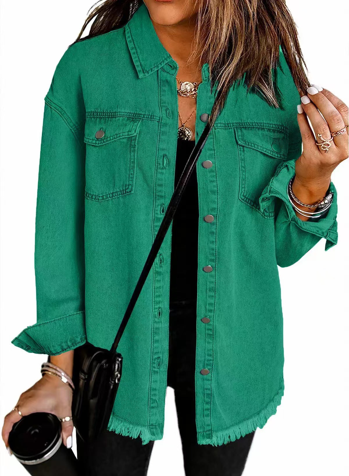 Veste Chemise en Jean Femme – Coupe Ample & Bords Effilochés, 12 Coloris