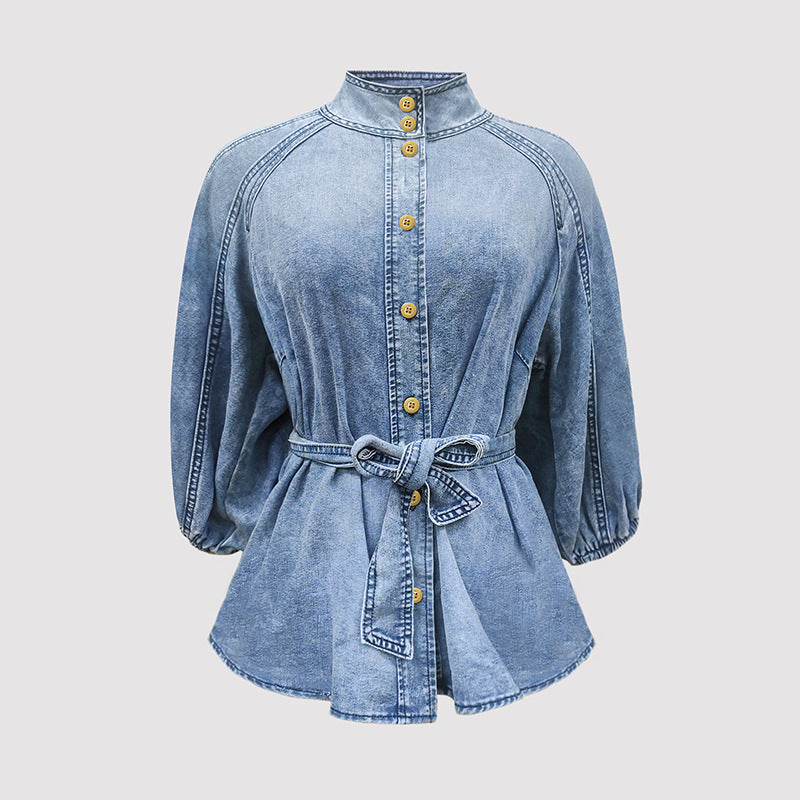 Haut en jean femme manches bouffantes