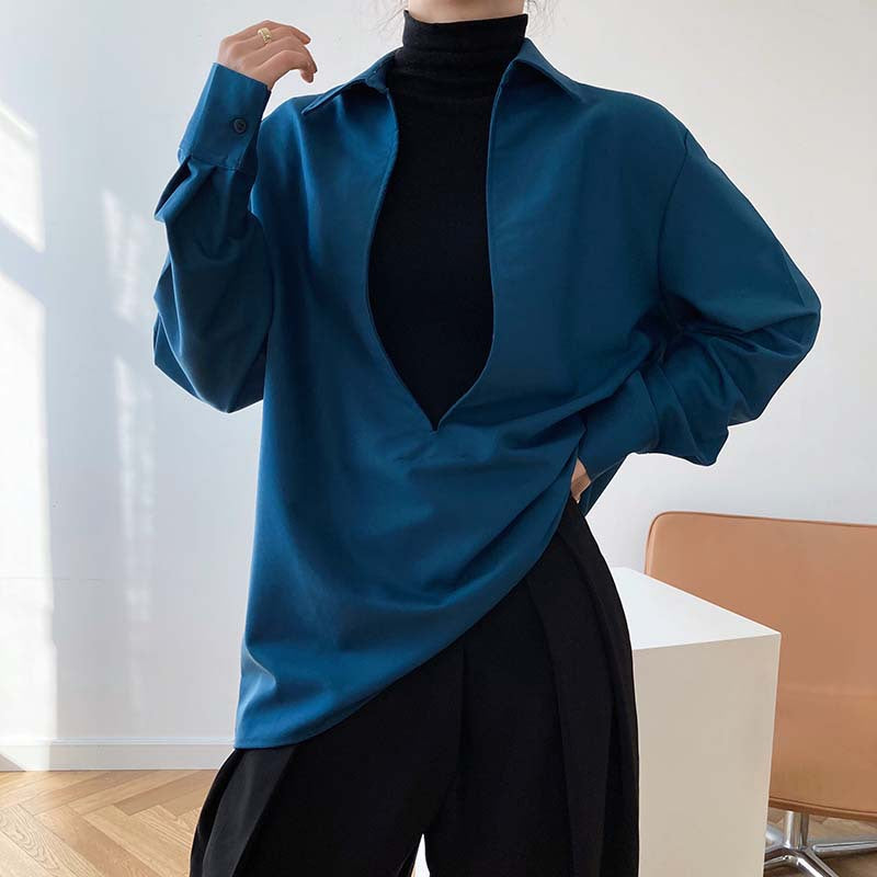 Chemise femme col V manches longues