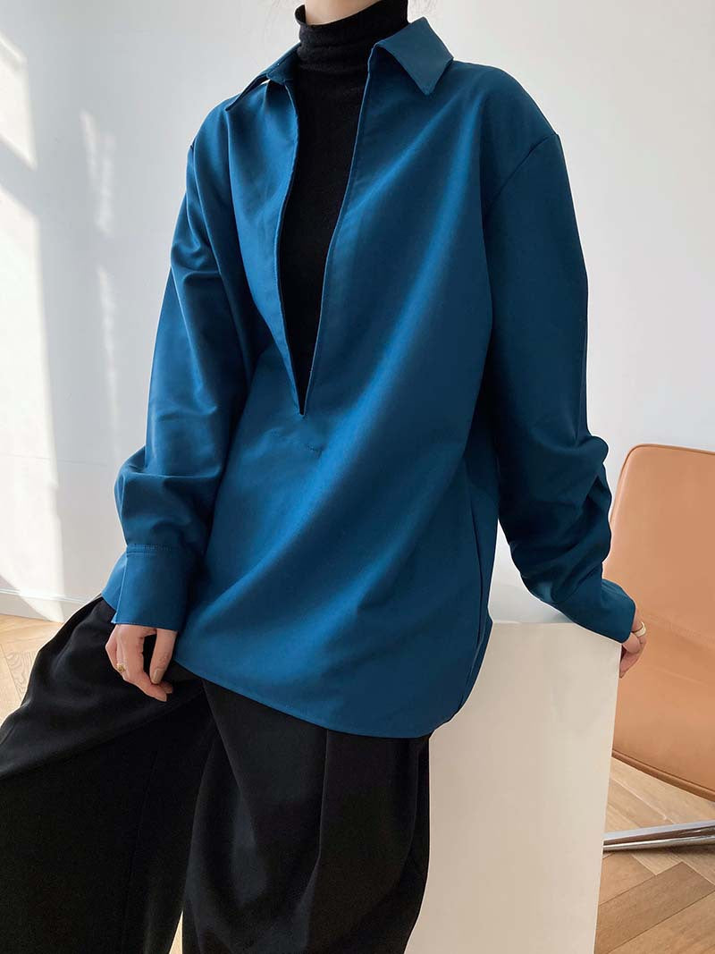 Chemise femme col V manches longues