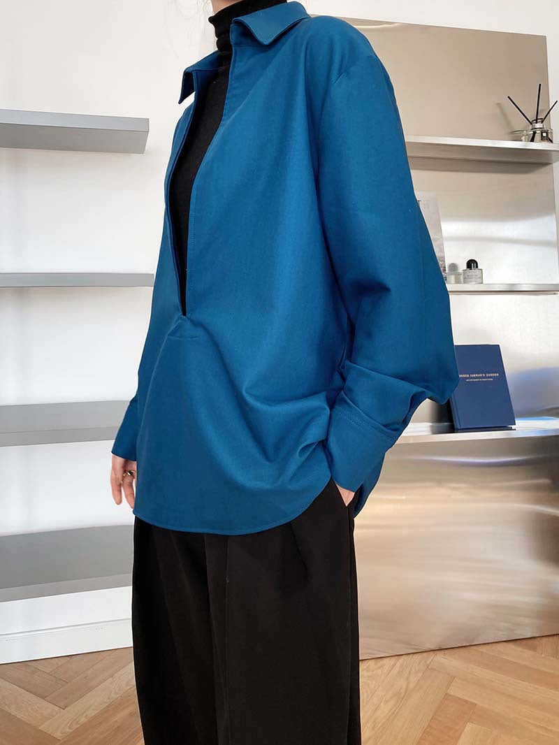 Chemise femme col V manches longues