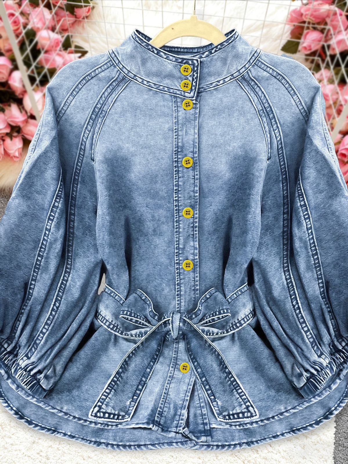 Haut en jean femme manches bouffantes