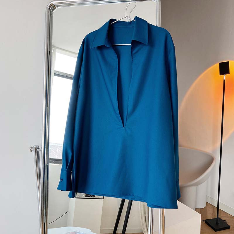 Chemise Femme Col V à Manches Longues – Légère & Élégante