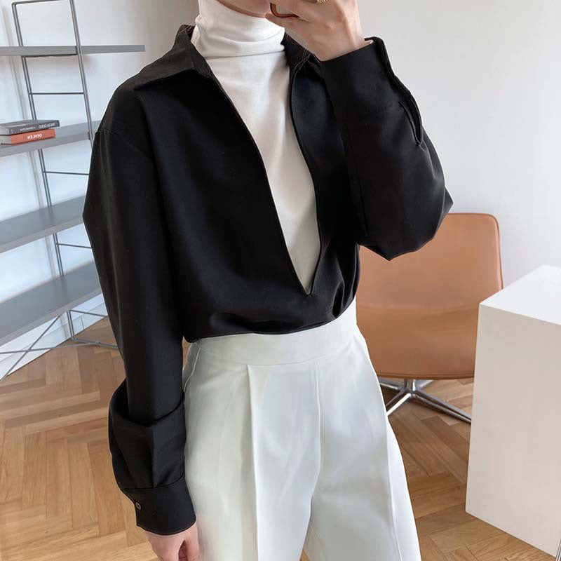 Chemise femme col V manches longues