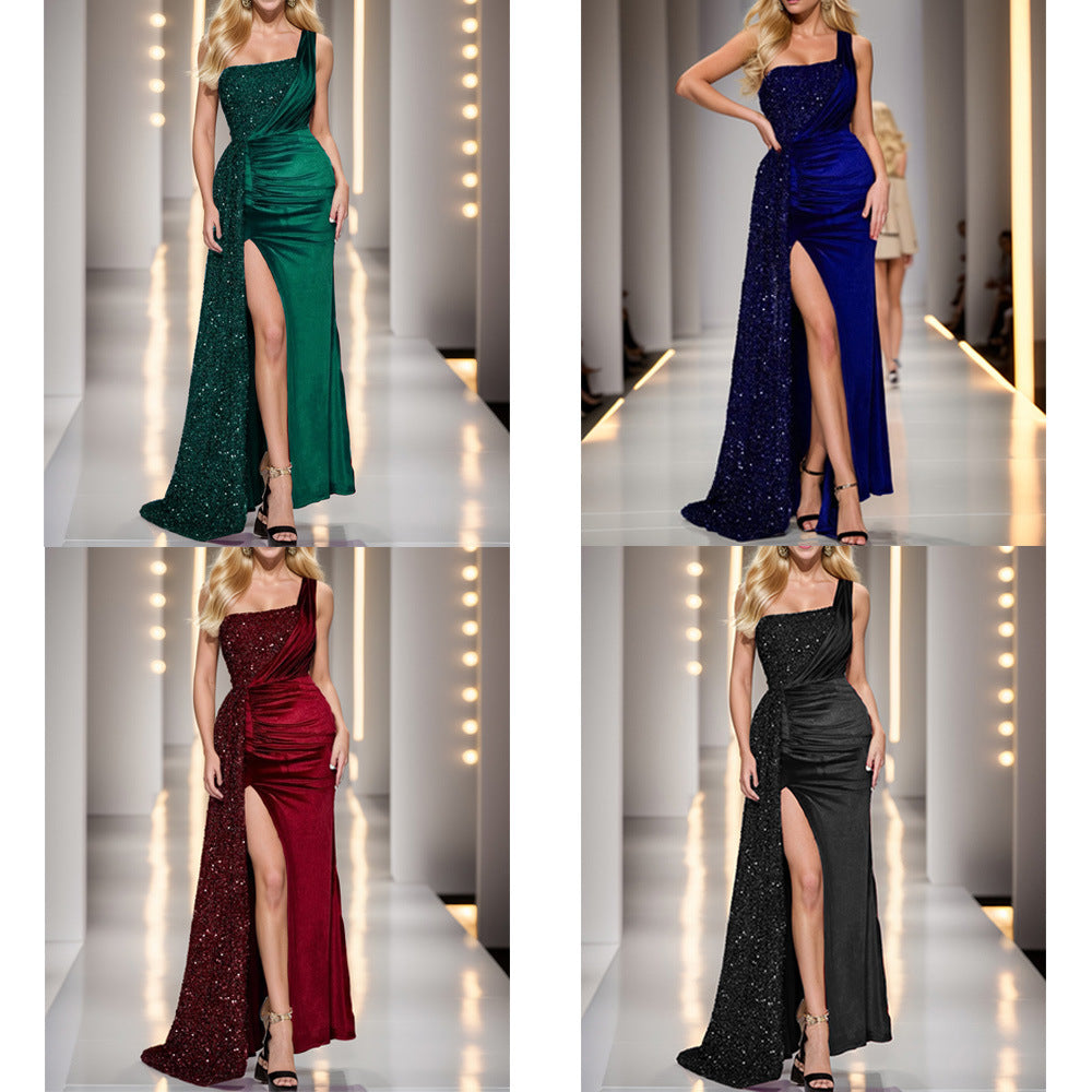 Robe longue de soirée une épaule – AMINA MODE