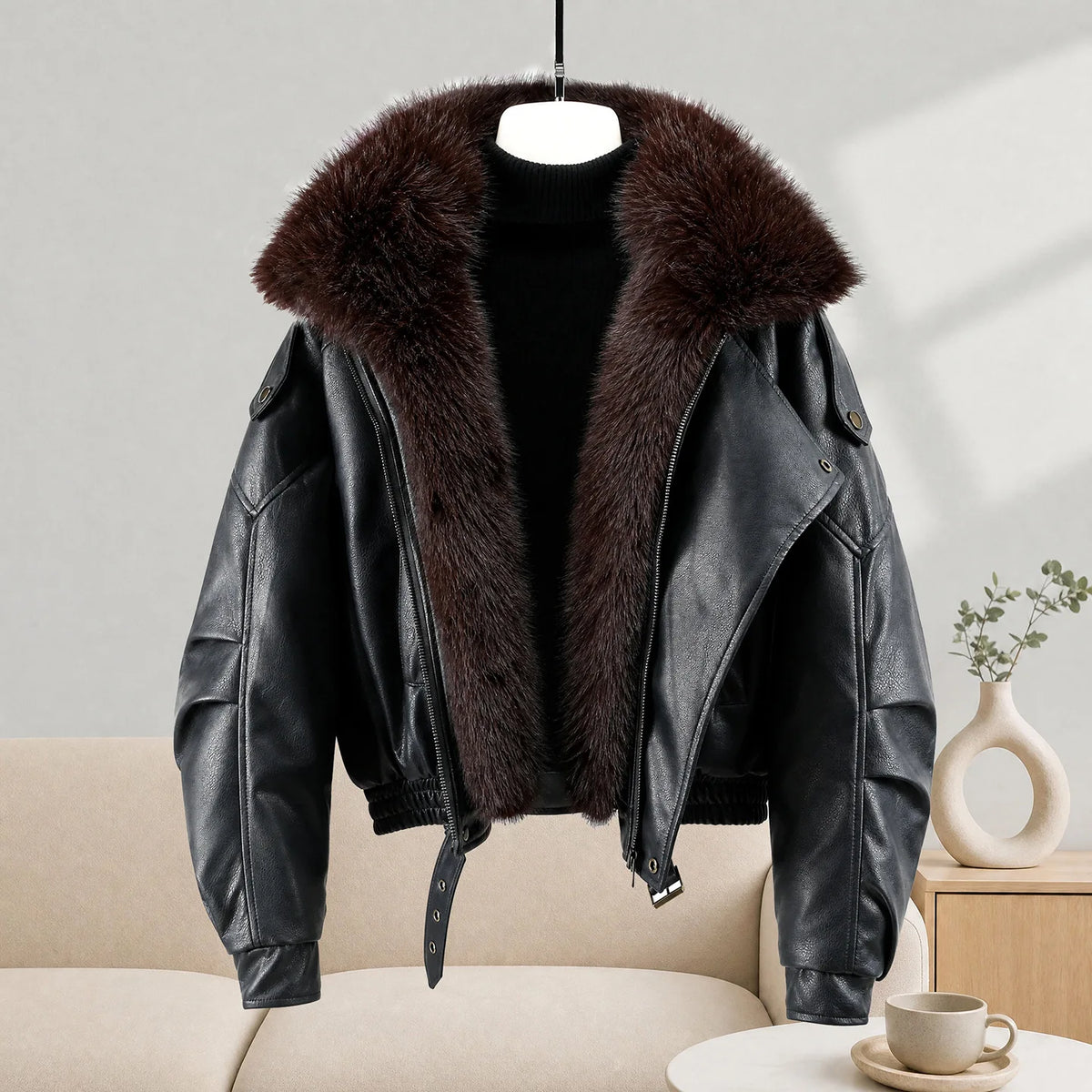 Parka d’hiver femme effet cuir col fourrure – vue 5