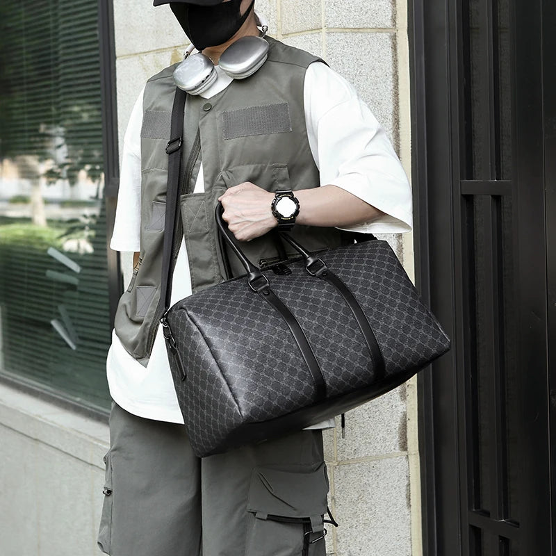 Sac de Voyage Noir à Motif Géométrique – Grande Capacité