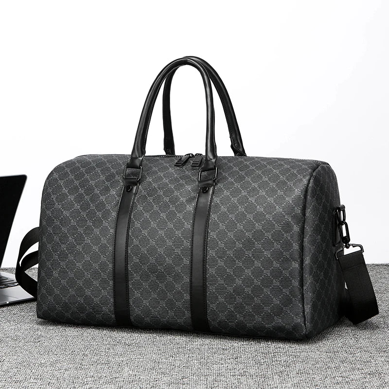 Sac de Voyage Noir à Motif Géométrique – Grande Capacité