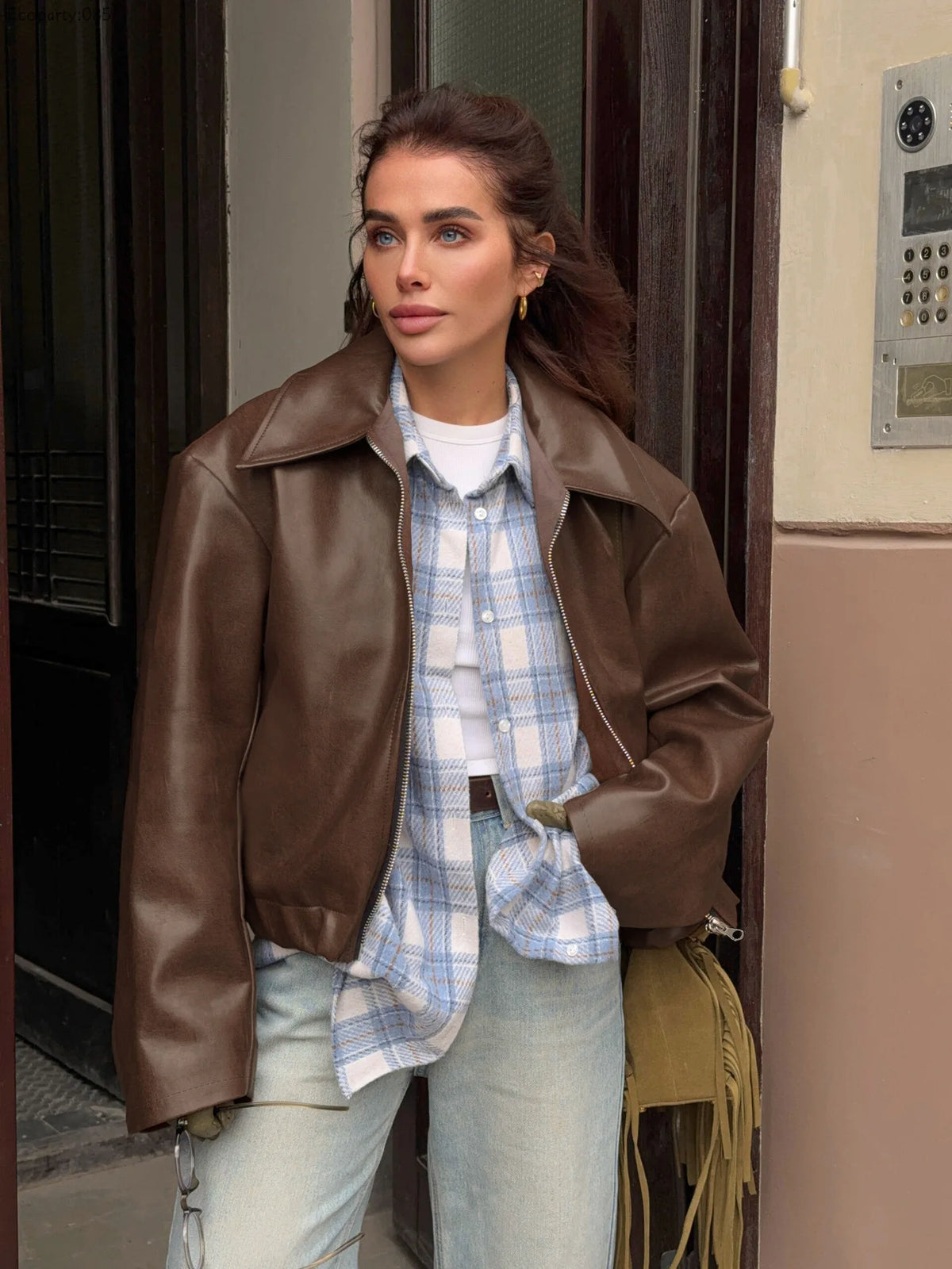 Blouson Motard Court en Similicuir Femme – Coupe Ample, Bordeaux ou Marron