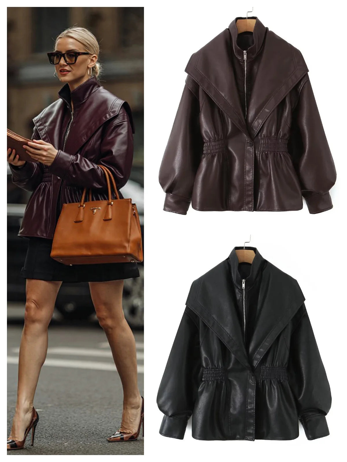 Veste similicuir femme col rabattu – AMINA MODE