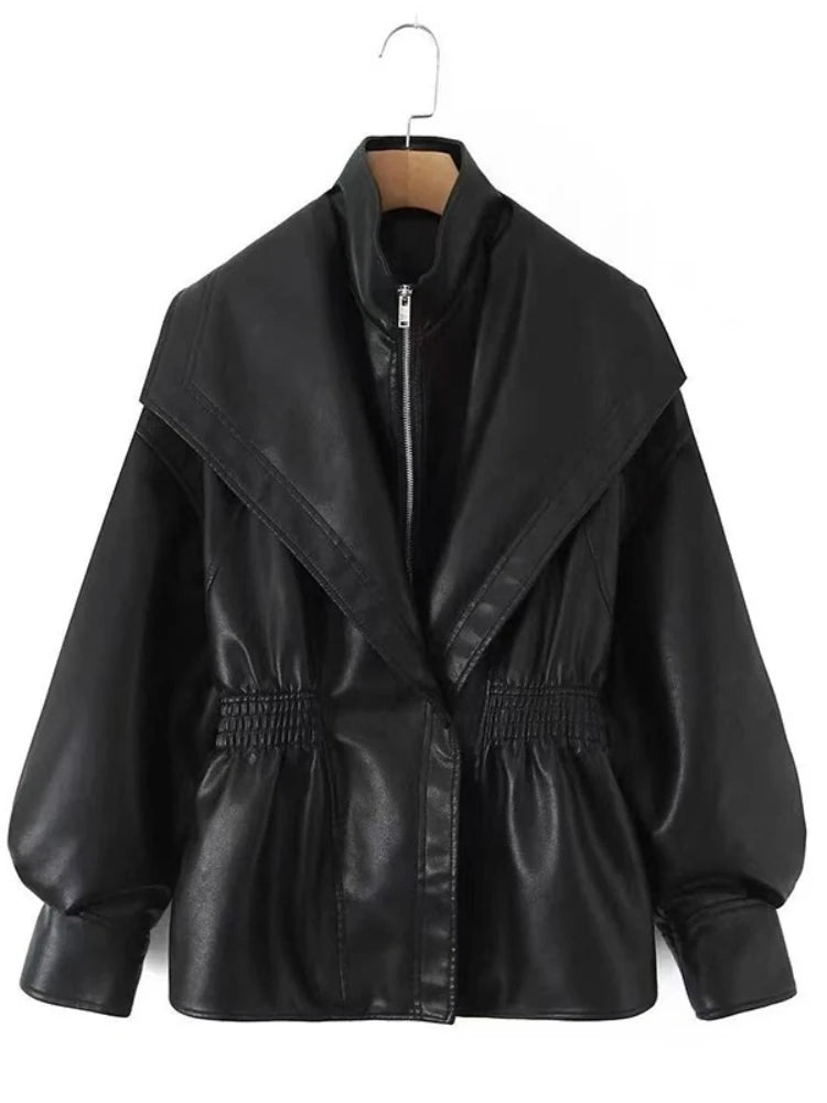 Veste similicuir femme col rabattu