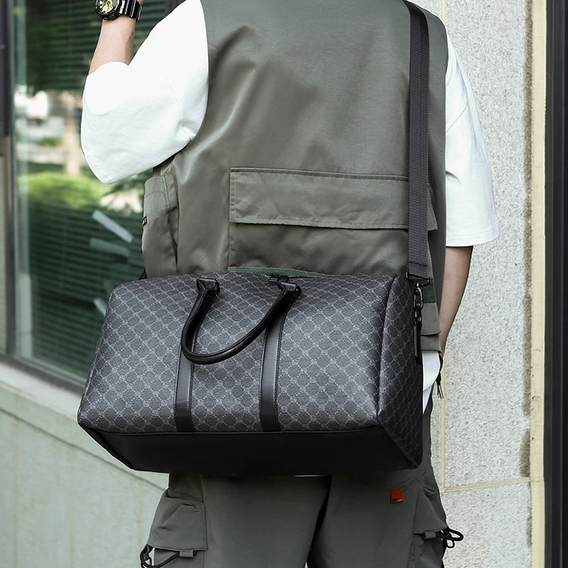 Sac de Voyage Noir à Motif Géométrique – Grande Capacité