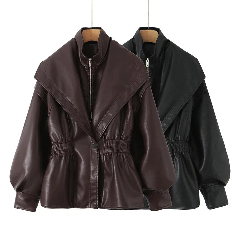 Veste similicuir femme col rabattu