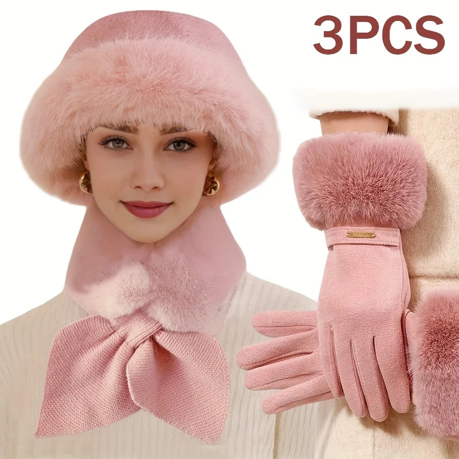 Ensemble bonnet écharpe gants femme fausse fourrure – vue 8