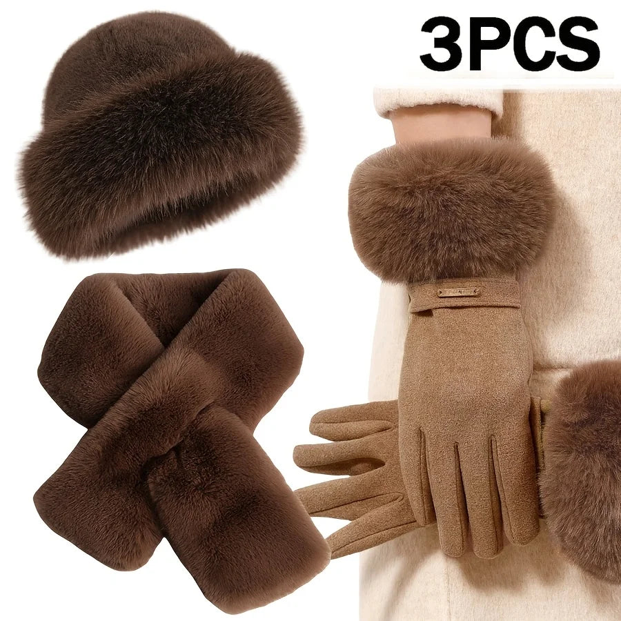 Ensemble bonnet écharpe gants femme fausse fourrure – AMINA MODE