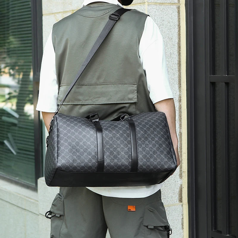Sac de Voyage Noir à Motif Géométrique – Grande Capacité
