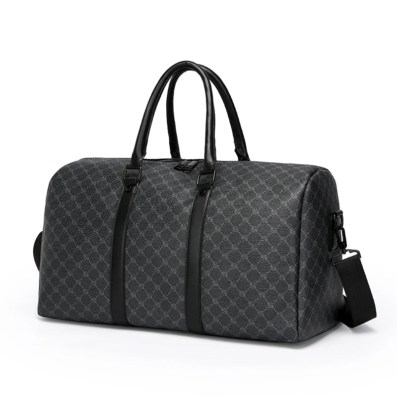 Sac de Voyage Noir à Motif Géométrique – Grande Capacité
