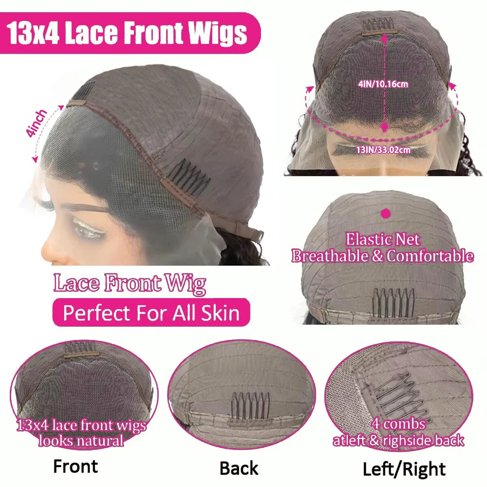 Perruque Bob Ondulée en Cheveux Humains – Dentelle Frontale Transparente, 8 à 16 Pouces