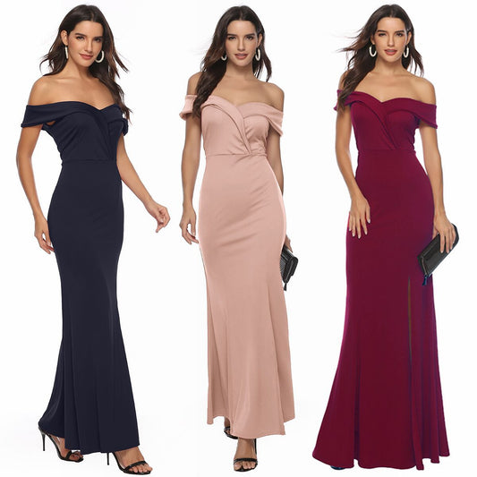 Robe de soirée col V avec fente – AMINA MODE