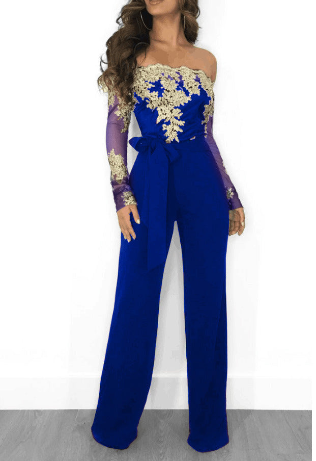 Combinaison Pantalon Large en Dentelle – Col Bateau & Taille Élastique, S à 3XL