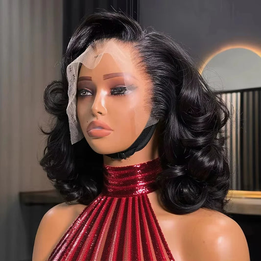Perruque Bob Ondulée en Cheveux Humains – Dentelle Frontale Transparente, 8 à 16 Pouces