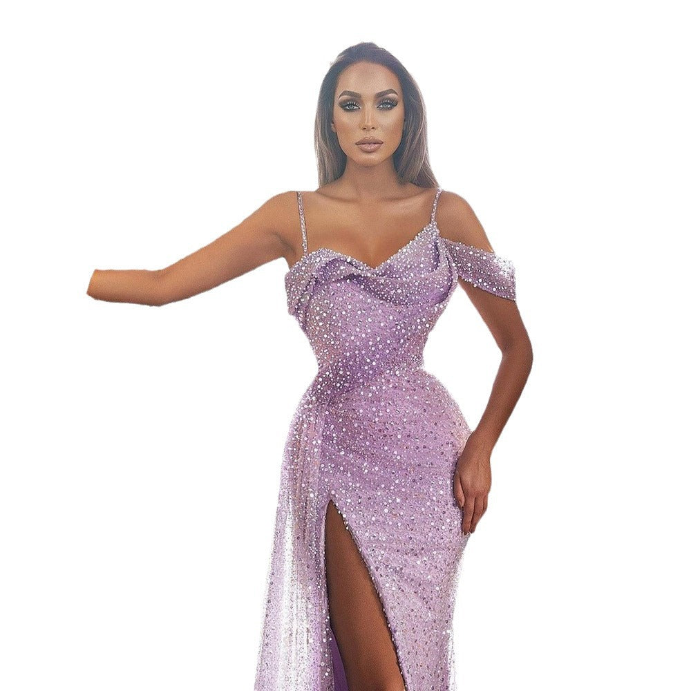Robe longue femme fendue asymétrique
