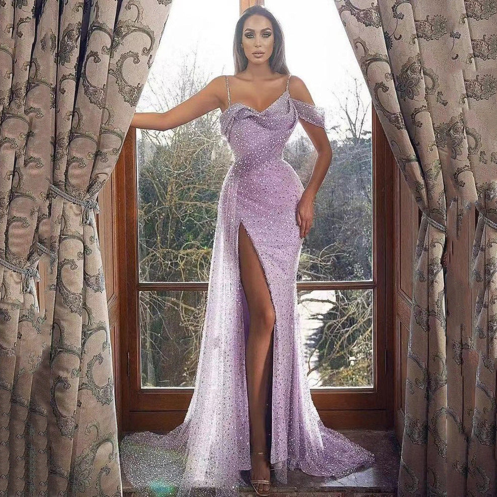Robe longue femme fendue asymétrique – AMINA MODE