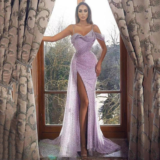 Robe longue femme fendue asymétrique – AMINA MODE