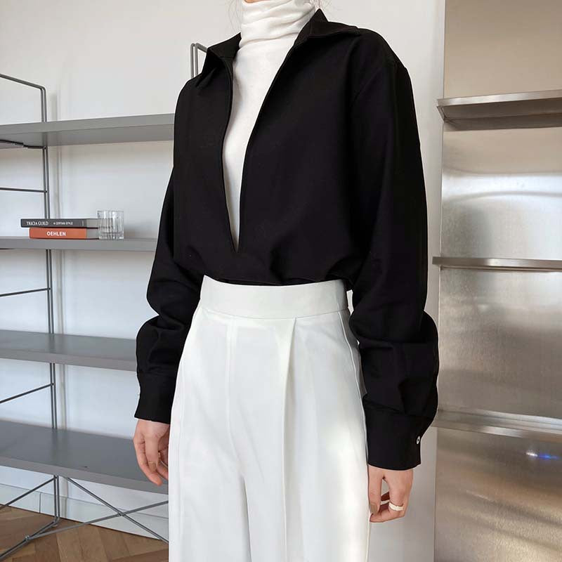 Chemise femme col V manches longues