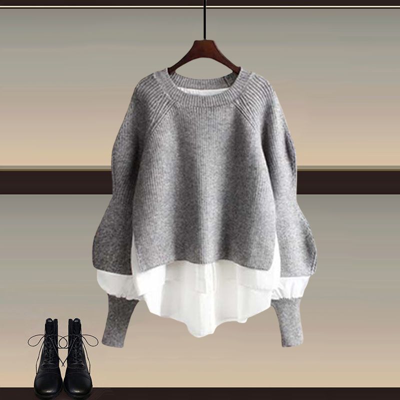 Ensemble Pull & Jupe Longue Plissée Femme – Effet Chemise, M à 4XL