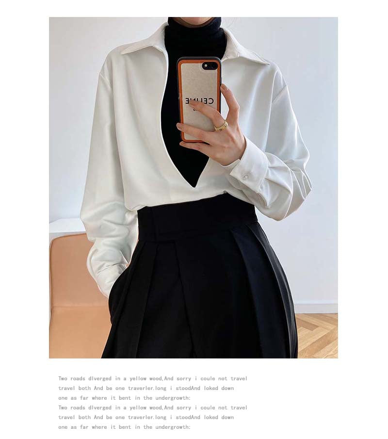 Chemise Femme Col V à Manches Longues – Légère & Élégante