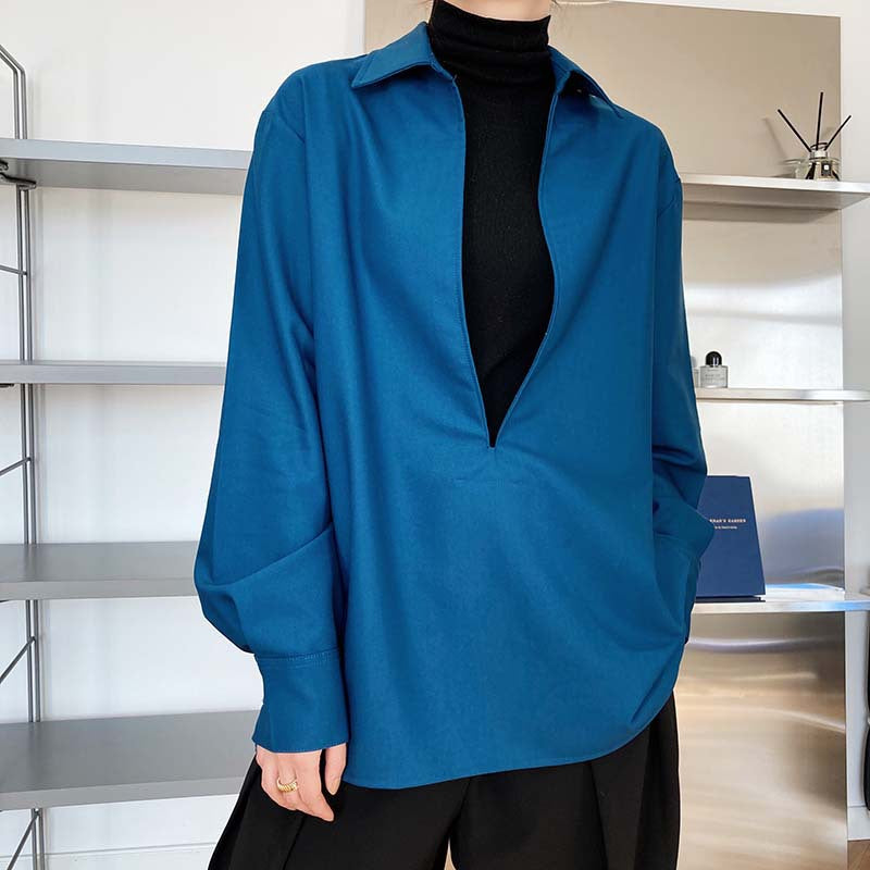 Chemise femme col V manches longues