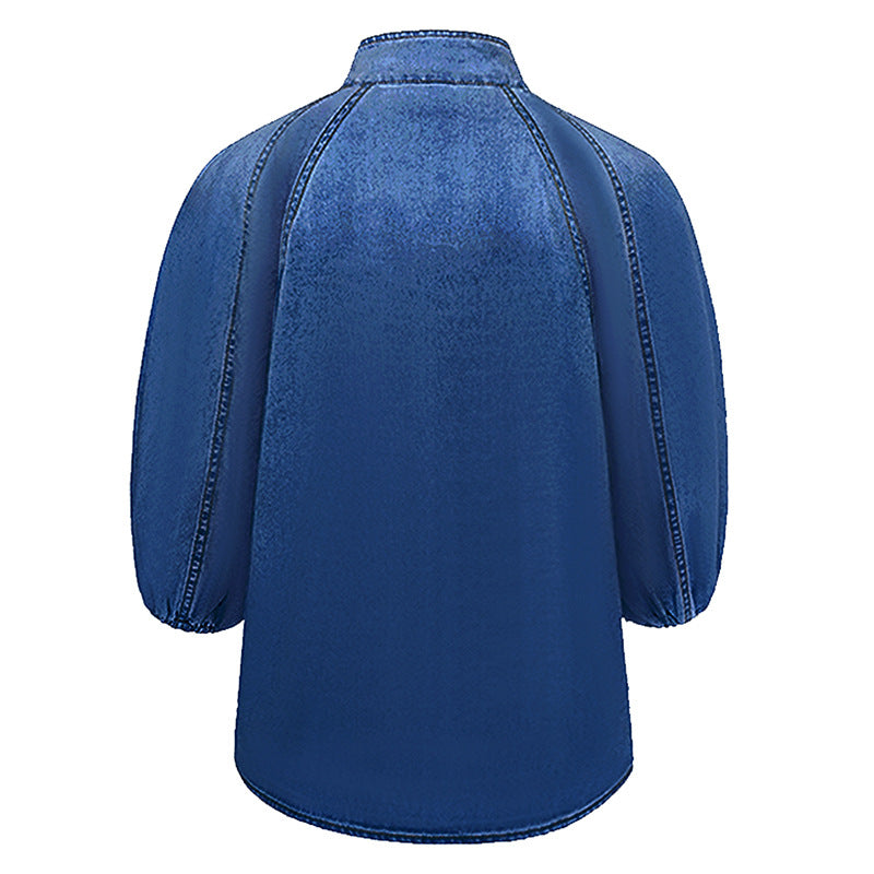 Haut en jean femme manches bouffantes