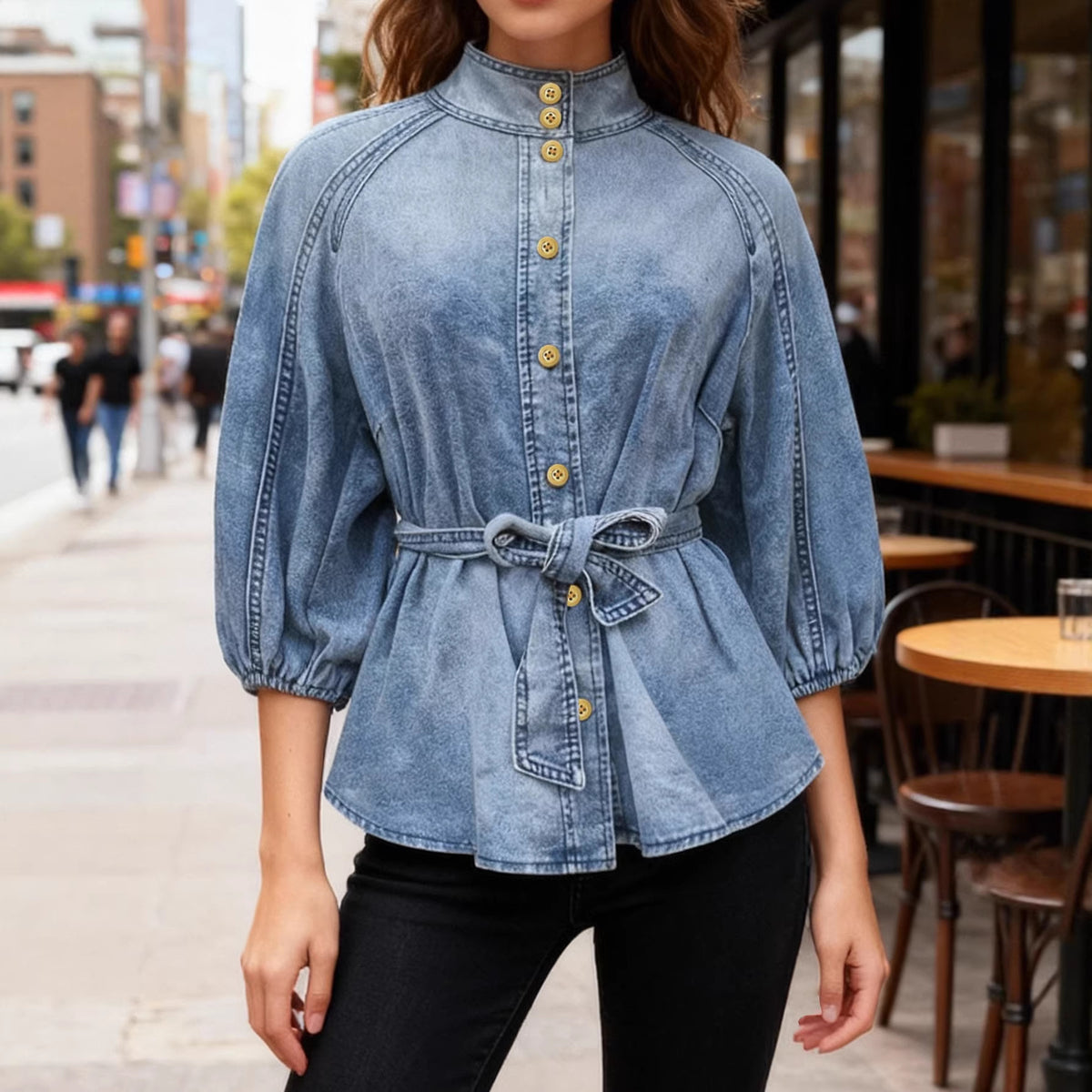 Haut en jean femme manches bouffantes – AMINA MODE
