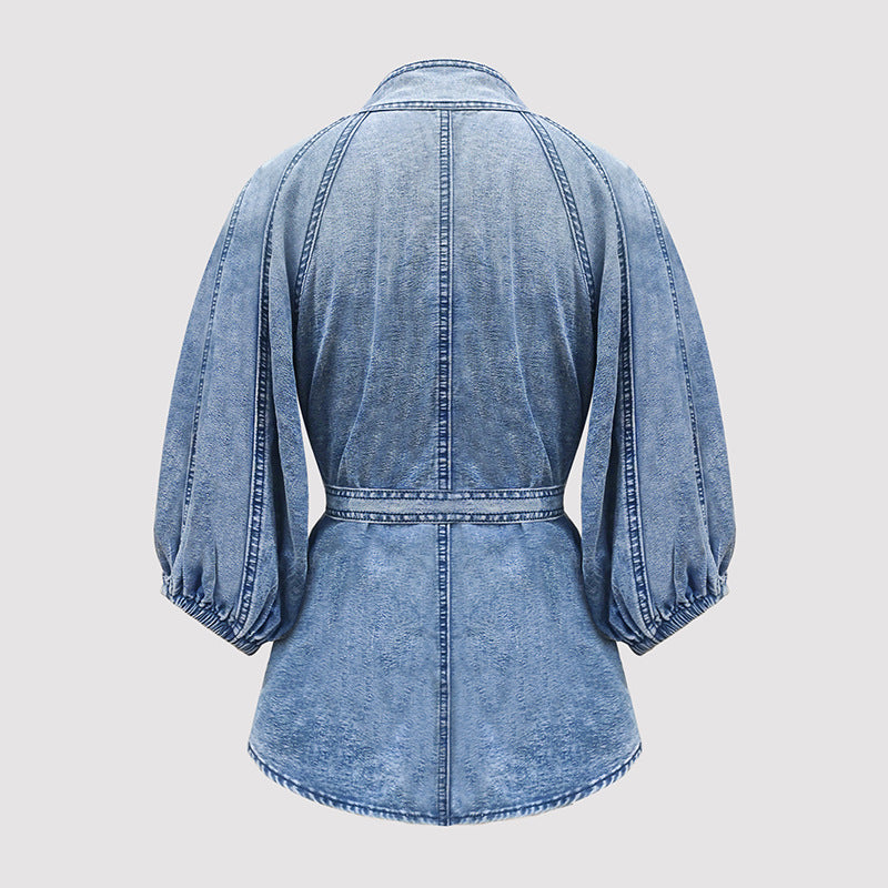 Haut en jean femme manches bouffantes