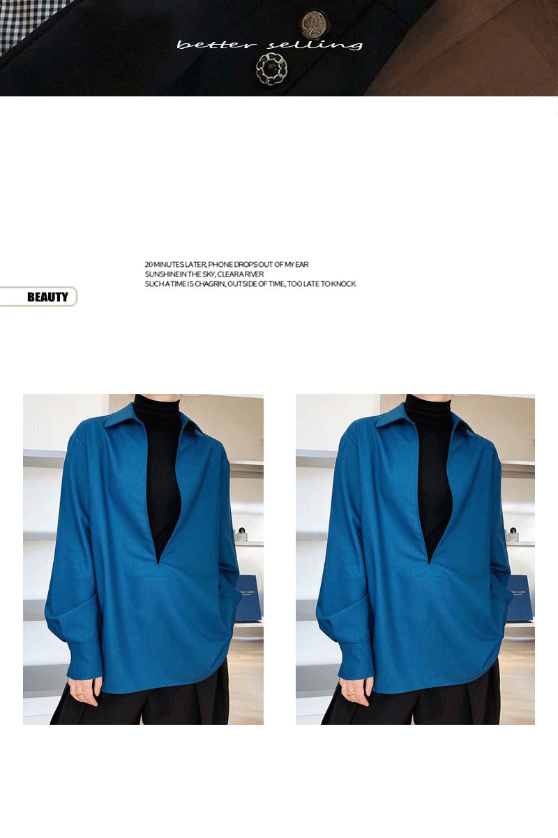 Chemise femme col V manches longues