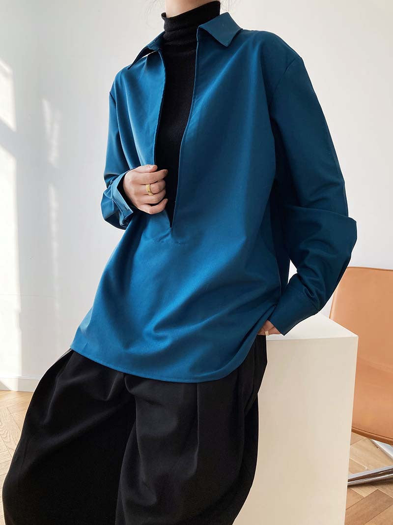 Chemise femme col V manches longues