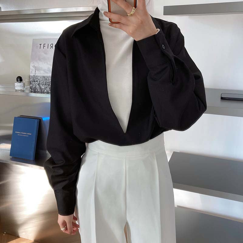 Chemise femme col V manches longues