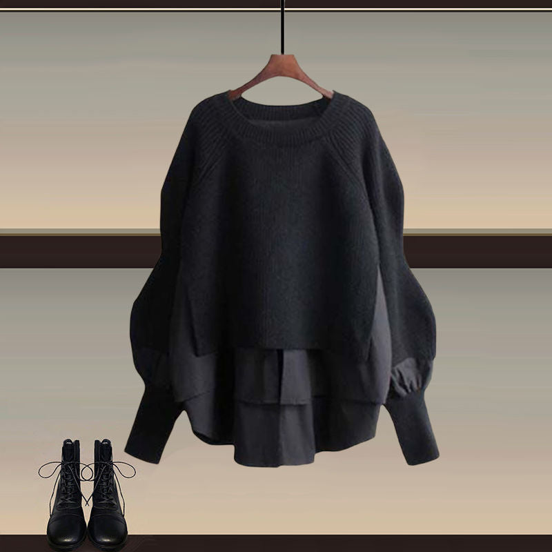Ensemble Pull & Jupe Longue Plissée Femme – Effet Chemise, M à 4XL
