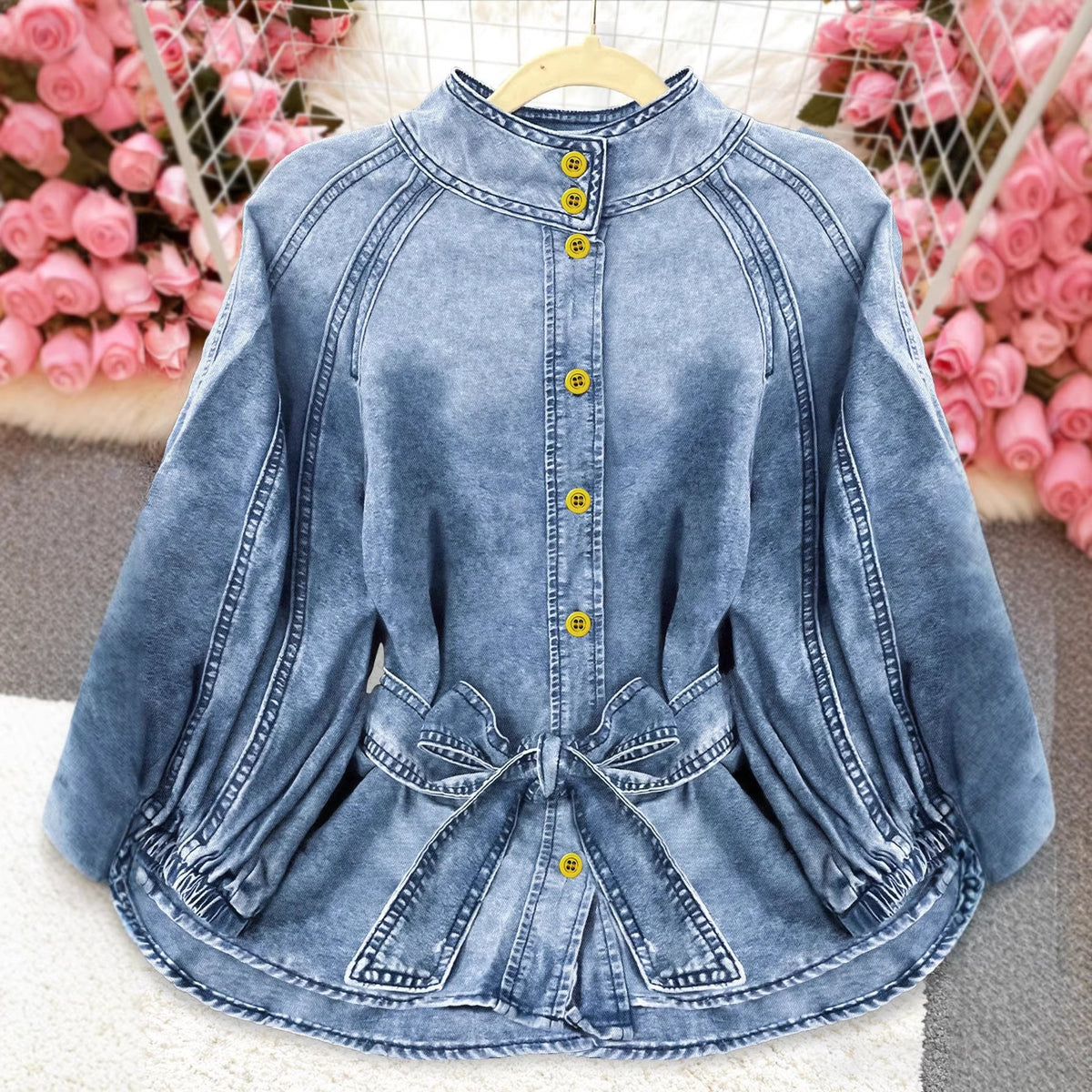 Haut en jean femme manches bouffantes