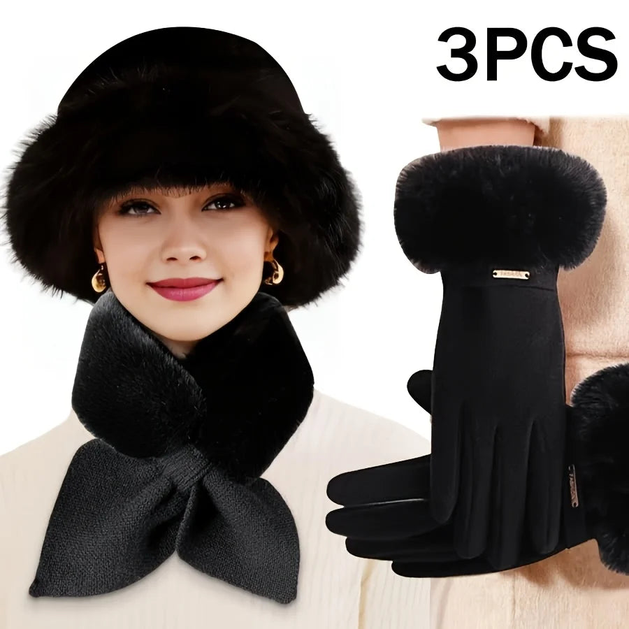 Ensemble bonnet écharpe gants femme fausse fourrure – vue 7