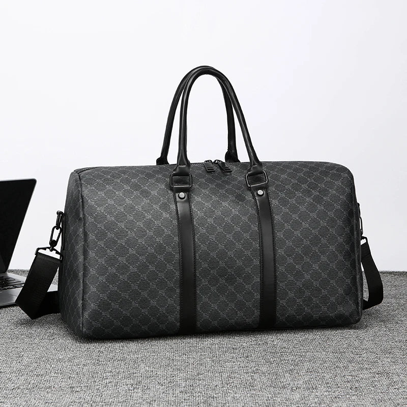 Sac de Voyage Noir à Motif Géométrique – Grande Capacité