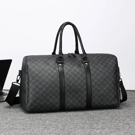 Sac de Voyage Noir à Motif Géométrique – Grande Capacité