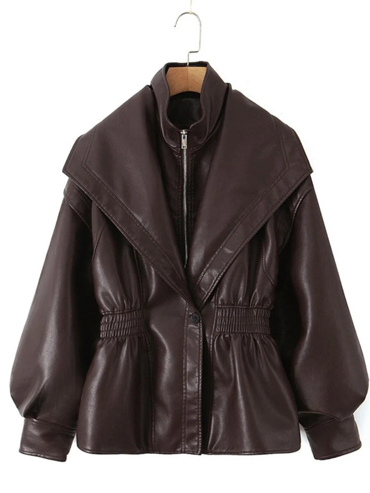 Veste similicuir femme col rabattu
