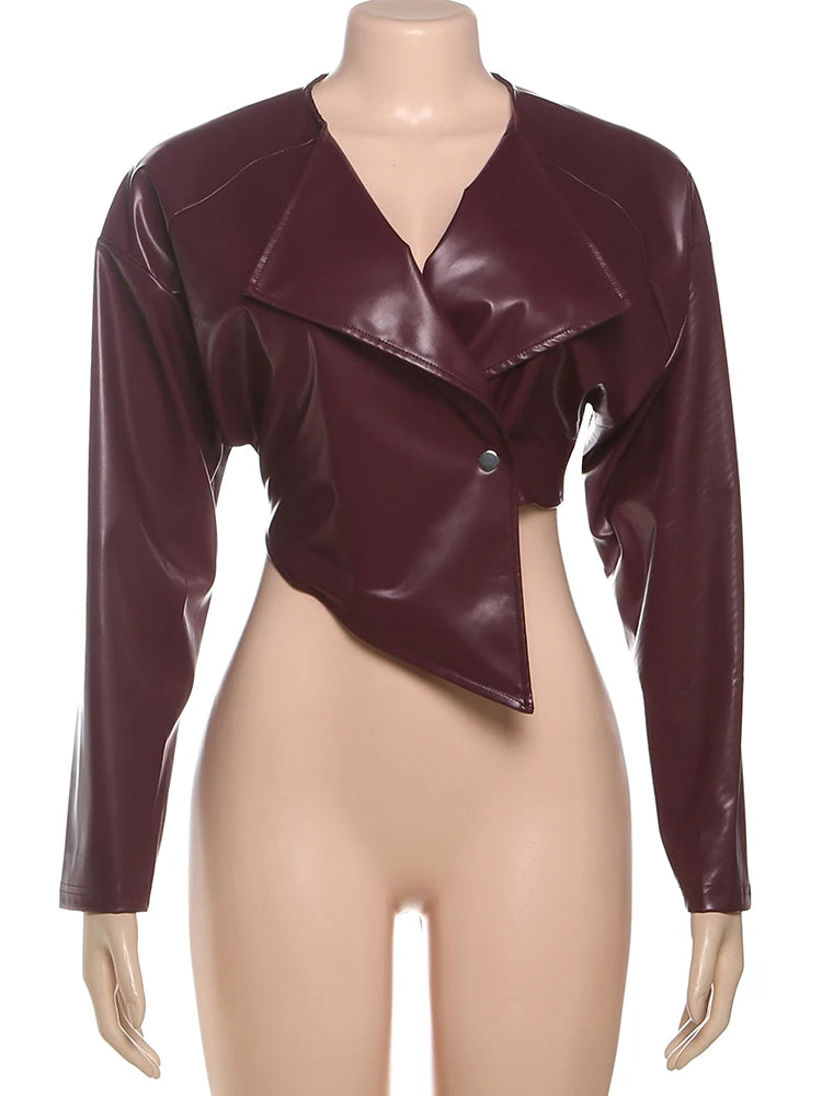 Veste courte bordeaux similicuir femme