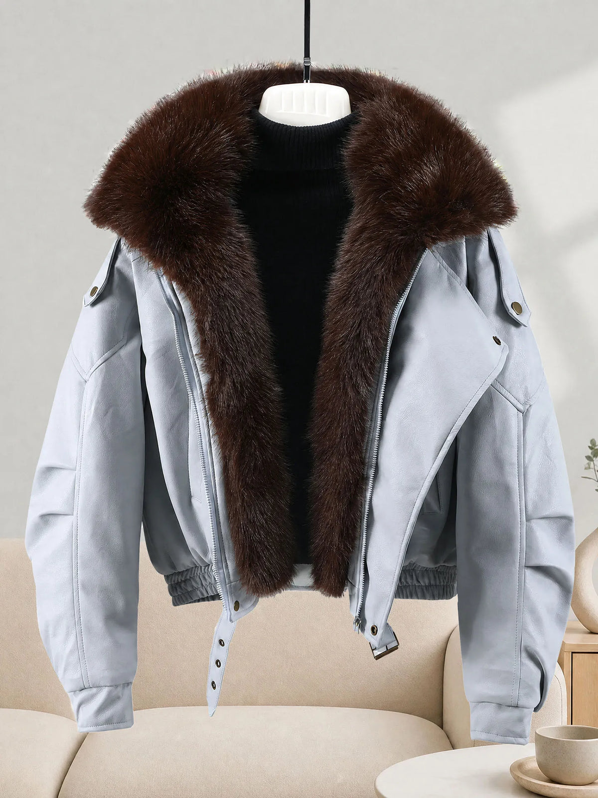 Parka d’hiver femme effet cuir col fourrure – vue 7