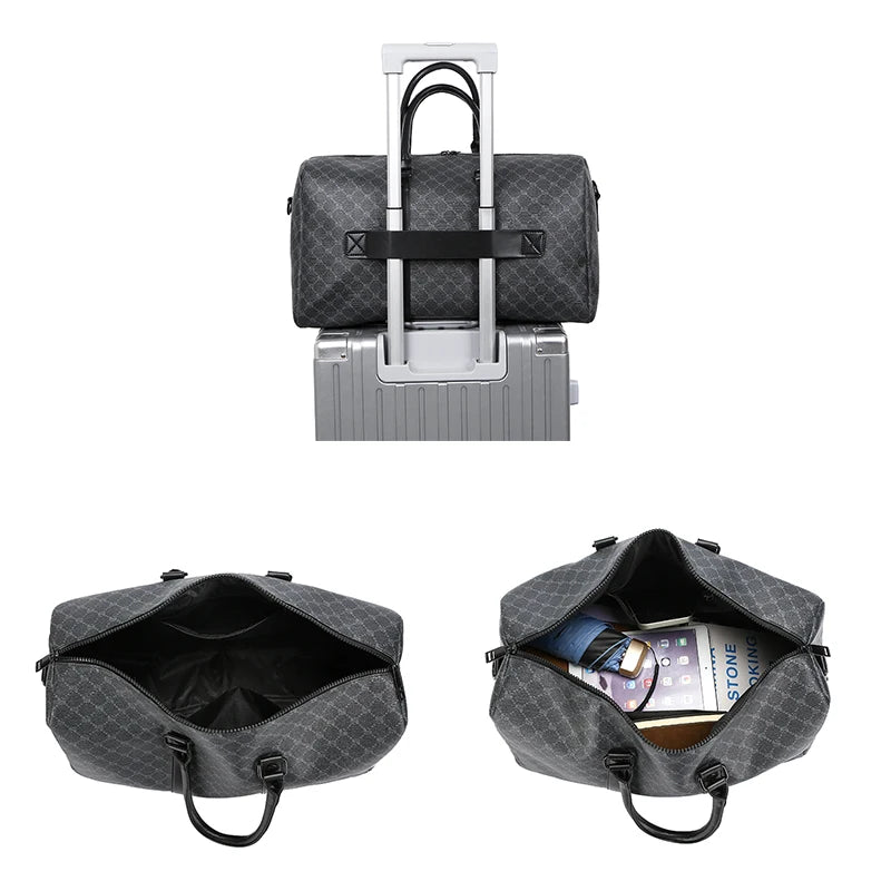Sac de Voyage Noir à Motif Géométrique – Grande Capacité