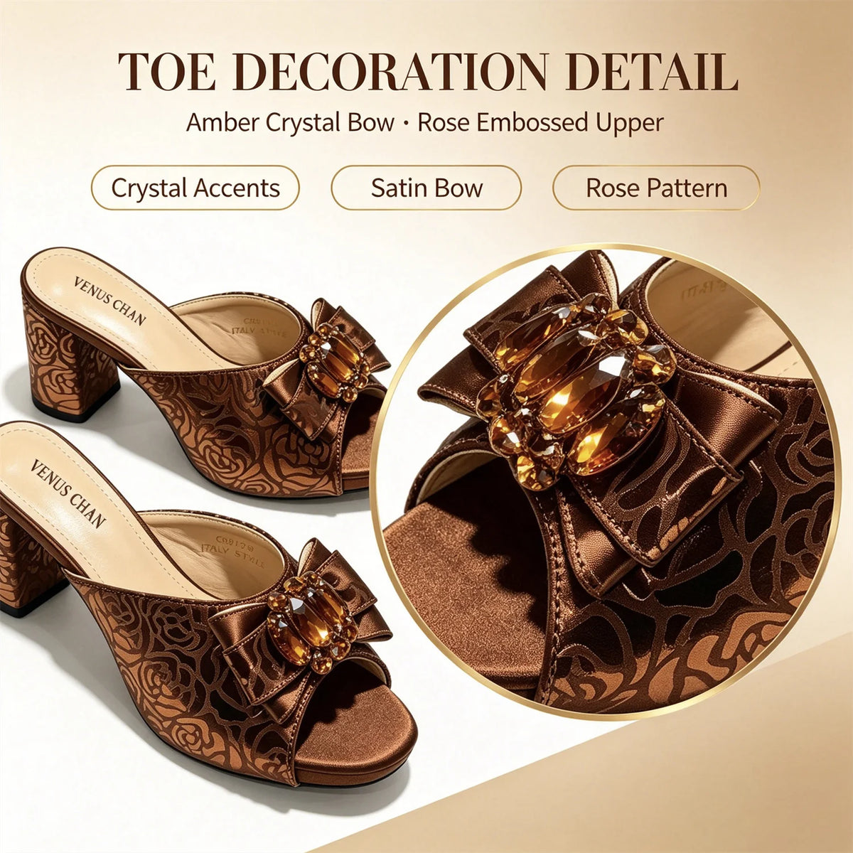 Mules en satin et pochette assortie nœud cristal – vue 5