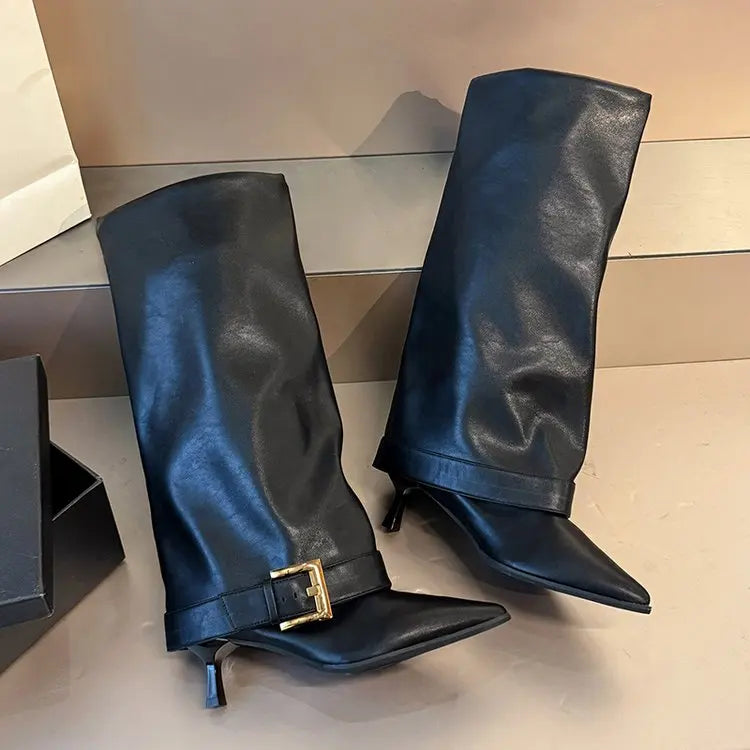 Bottes cuissardes femme talon haut bout pointu – vue 4